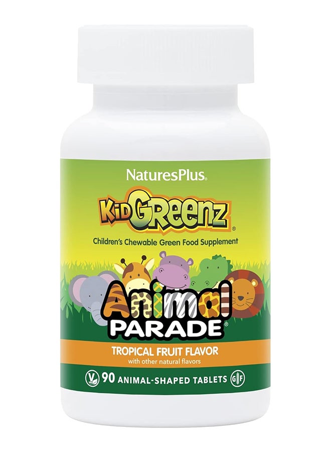 Kids Greenz Animal Parade Green Food Supplement Tropical Fruit Flavor  90 Animal Shaped Tablets