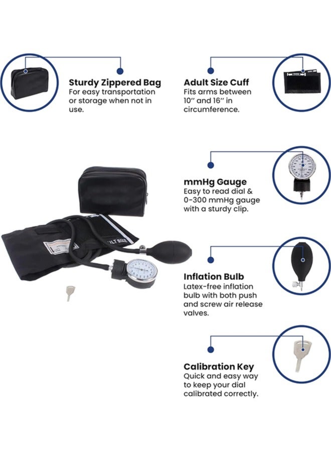 Professional Manual Blood Pressure Monitor With Black Adult Cuff And Carrying Case Without Stethoscope