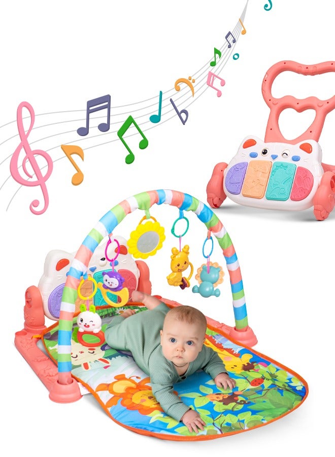 Baybee 2 in 1 Playgym for Babies, Activity Walker Play Gym for Baby with Rotating Piano, 5 Hanging Rattle Kids Toys Baby Crawling Mat for Newborn Baby Play Gym for Baby 0 to 12 Month Boy Girl