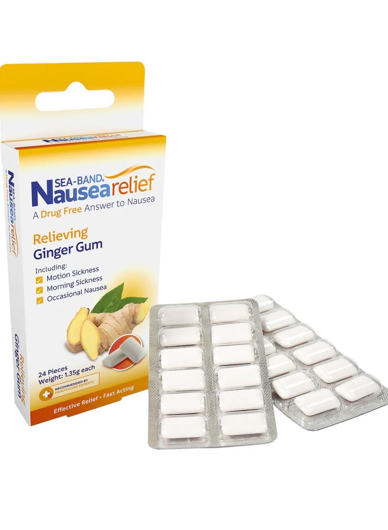 Sea Band Anti Nausea Ginger Gum For Motion and Morning Sickness 24 pieces