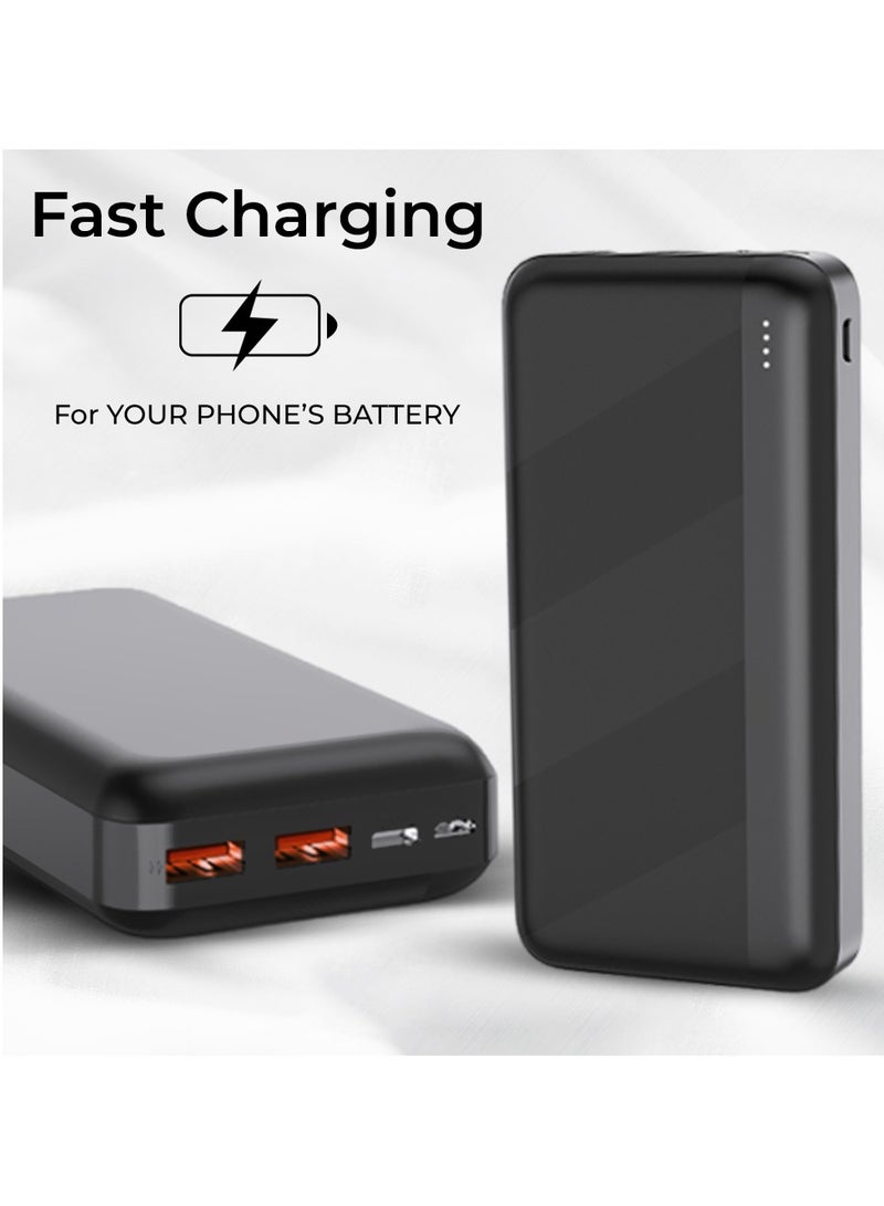 20000mAh 22.5W Fast Charging Portable Power Bank  with USB C and dual A ports for Charging iPhone, Android, AirPods, iPad & More in Elegant Black