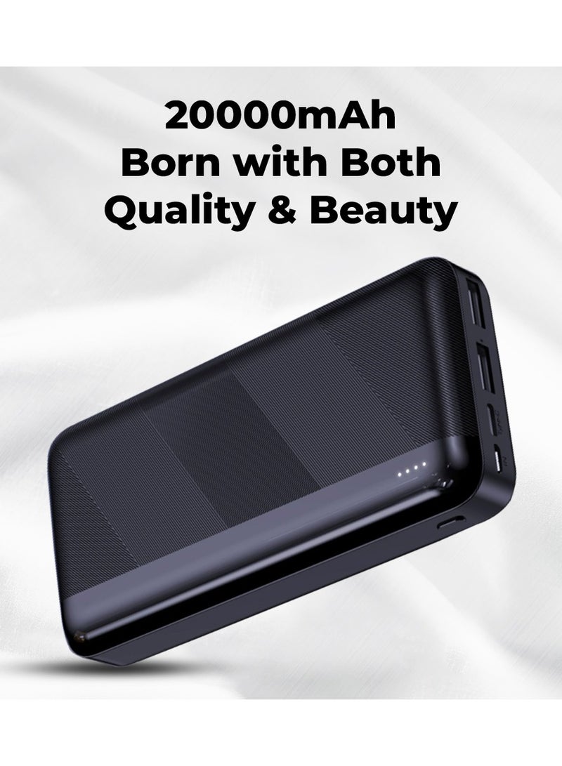 20000mAh 22.5W Fast Charging Portable Power Bank  with USB C and dual A ports for Charging iPhone, Android, AirPods, iPad & More in Elegant Black