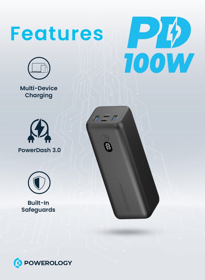Onyx Dual USB-C Power Bank 30000mAh PD 100W / Multi-Device Charging / Built-In Safeguard / Laptop Charger / Super Compact - Black