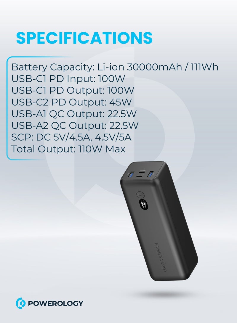 Onyx Dual USB-C Power Bank 30000mAh PD 100W / Multi-Device Charging / Built-In Safeguard / Laptop Charger / Super Compact - Black