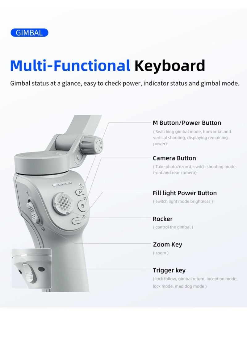 Gimbal stabilizer for Smartphones, 3-axis Phone Gimbal for Android & iPhone, Phone Stabilizer for Video Recording with Face/Object Tracking