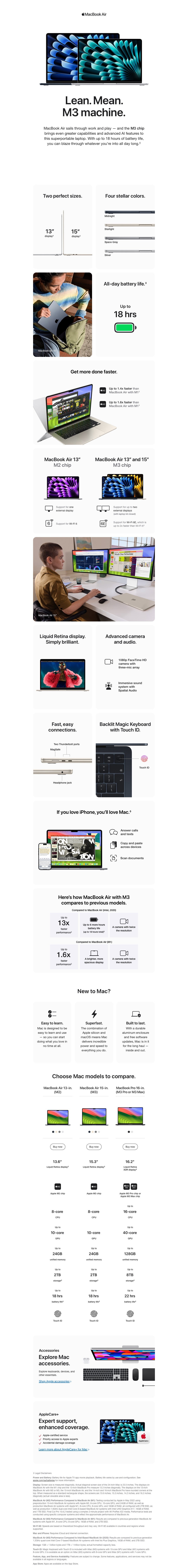 New 2024 MacBook Air MRXW3 13-inch Display, Apple M3 Chip 8-Core CPU 10-Core GPU Processor/8GB RAM/512GB SSD/Intel UHD Graphics(International version) English Midnight