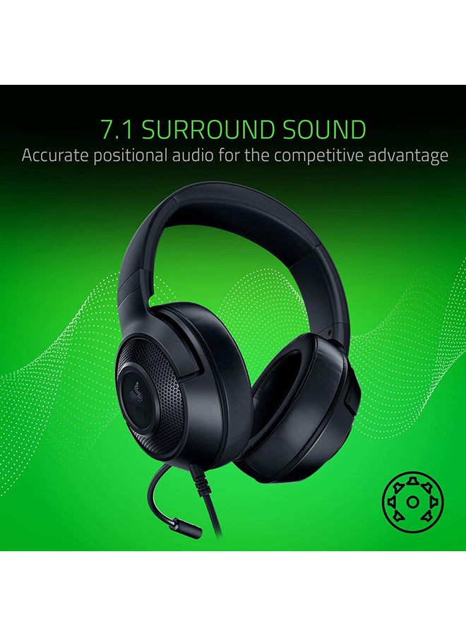 Kraken X Lite Ultralight Gaming Headset: 7.1 Surround Sound Capable - Lightweight Frame - Bendable Cardioid Microphone - for PC, Xbox, PS4, Nintendo Switch - Classic Black | RZ04-02950100-R381