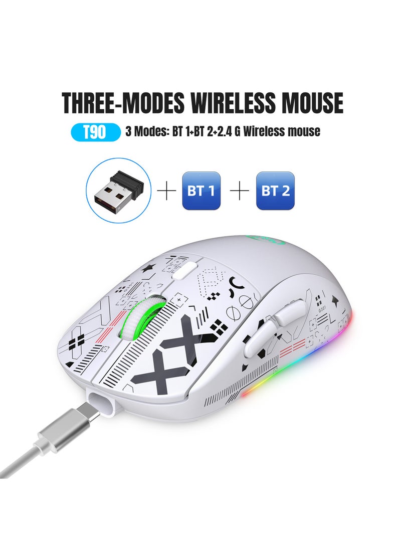 HXSJ NEW T90 Three-Mode 2.4G Water Transfer Wireless Mouse RGB Light-Emitting Wireless Game TYPE-C Charging Mouse