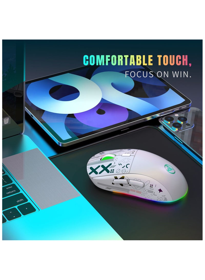 HXSJ NEW T90 Three-Mode 2.4G Water Transfer Wireless Mouse RGB Light-Emitting Wireless Game TYPE-C Charging Mouse