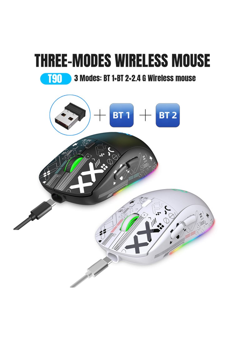 HXSJ NEW T90 Three-Mode 2.4G Water Transfer Wireless Mouse RGB Light-Emitting Wireless Game TYPE-C Charging Mouse