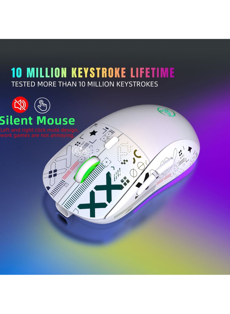 HXSJ NEW T90 Three-Mode 2.4G Water Transfer Wireless Mouse RGB Light-Emitting Wireless Game TYPE-C Charging Mouse