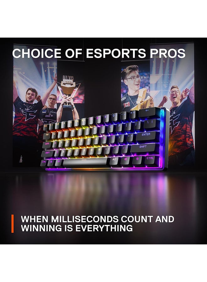 Apex Pro Mini Wired Gaming Keyboard – 60% Form Factor, OmniPoint 2.0 Adjustable HyperMagnetic Switches, 0.7ms Response Time, 40 Levels of Per-Key Actuation, 100 Million Keystrokes, Detachable USB Type-C, 5 Custom Profiles, 32-Bit ARM Processor, Black | 64820