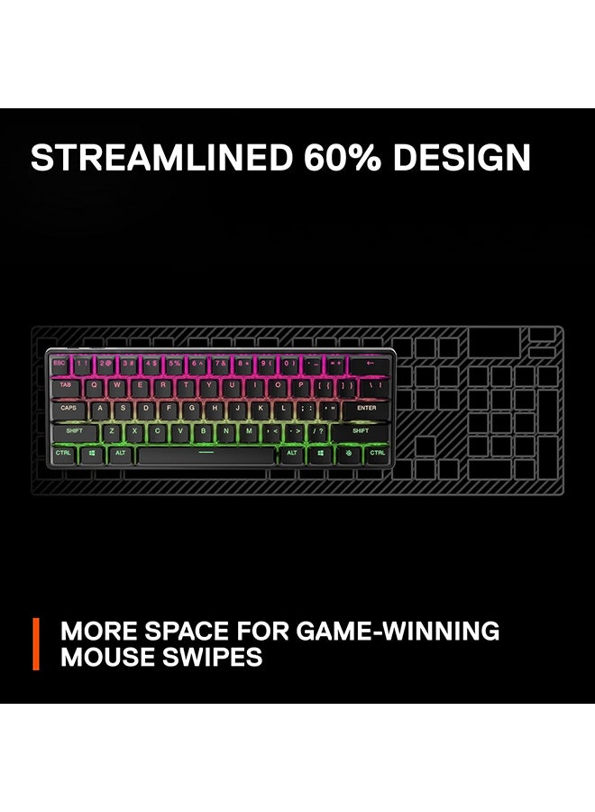 Apex Pro Mini Wireless 60% Gaming Keyboard – OmniPoint 2.0 Adjustable HyperMagnetic Switches (Up to 100M Keystrokes), 5 Custom Profiles, 0.7ms Response Time, Bluetooth 5.0 & USB Type-C, 40 Hours Battery Life, Per-Key RGB, US Layout, Black | 64842