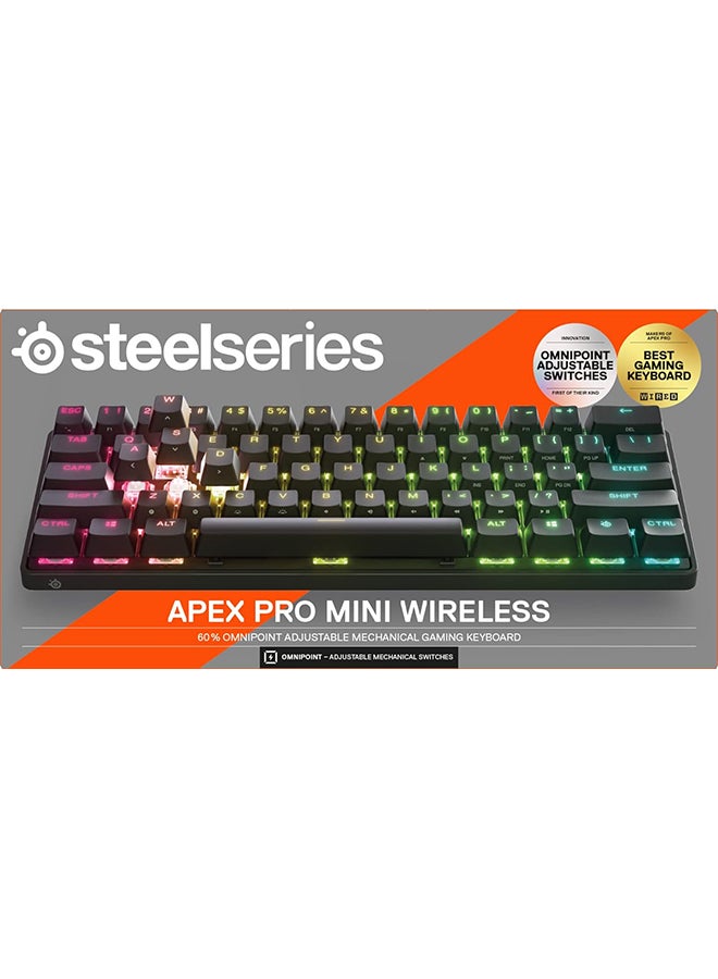 Apex Pro Mini Wireless 60% Gaming Keyboard – OmniPoint 2.0 Adjustable HyperMagnetic Switches (Up to 100M Keystrokes), 5 Custom Profiles, 0.7ms Response Time, Bluetooth 5.0 & USB Type-C, 40 Hours Battery Life, Per-Key RGB, US Layout, Black | 64842