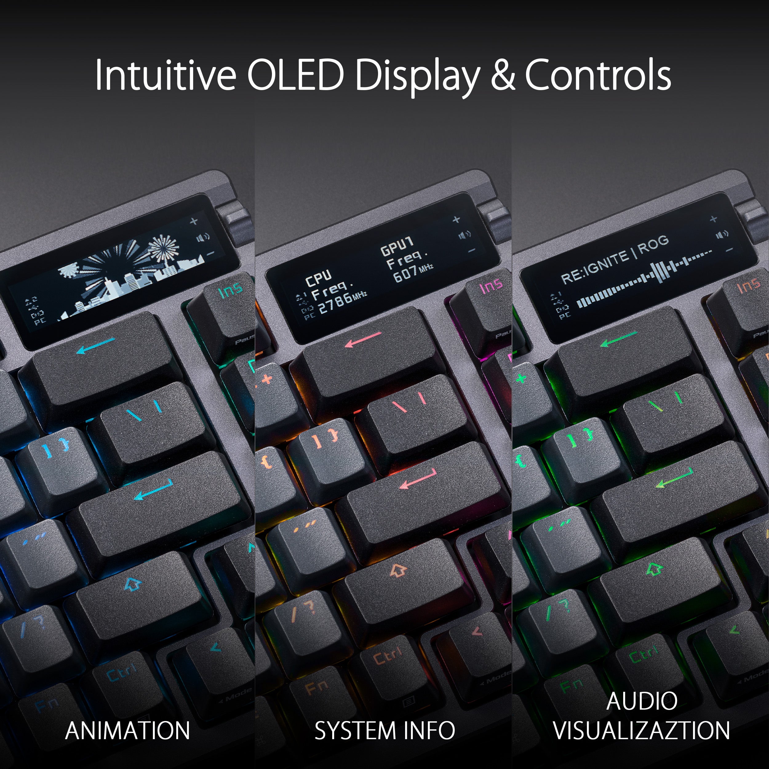 ROG Azoth 75 DIY Custom RGB Gaming Keyboard, OLED Display, Tri-mode Connection, Hot-Swappable ROG NX Red Switches & Keyboard Stabilizers, ABS Keycaps, ENG Layout, 90MP0316-BKUA01