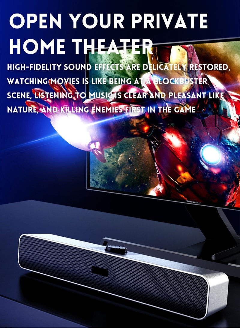 Computer Speakers with 3.5 mm Aux, Small PC Speakers Powered by USB, Wired USB Desktop Speaker, USB Soundbar for Monitor, Mini Stereo Speaker for PC, Tablets, Laptop, Tablets, Xbox, Plug and Play