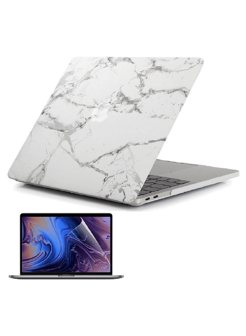 Hard Shell Case and Screen Protector Compatible with MacBook Pro 16-Inch Model: A2141 (MVVJ2xx/A, MVVK2xx/A, MVVL2xx/A, MVVM2xx/A) Retina Display with Touch Bar Touch ID, White Marble