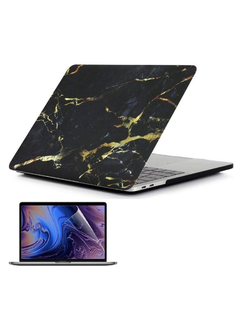 Hard Shell Case and Screen Protector Compatible with MacBook Pro 16-Inch Model: A2141 (MVVJ2xx/A, MVVK2xx/A, MVVL2xx/A, MVVM2xx/A) Retina Display with Touch Bar Touch ID, Black Gold Marble