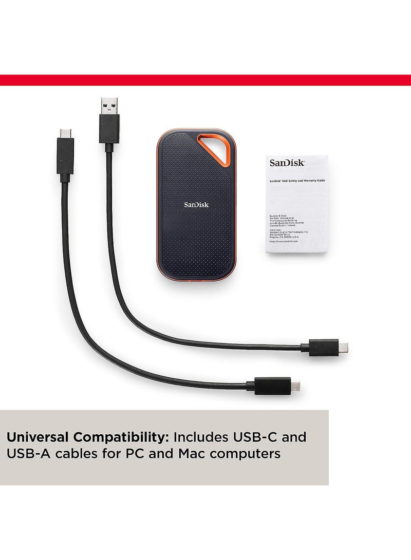 4TB Extreme PRO Portable SSD V2, USB 3.2 Gen 2x2 Type-C, Up to 2000 MB/s Read & Write Speeds, 256-Bit AES Hardware Encryption, Carabiner Loop, IP65, Black - Orange | SDSSDE81-4T00-G25 4 TB