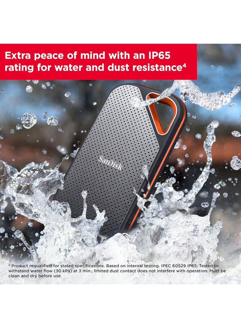 4TB Extreme PRO Portable SSD V2, USB 3.2 Gen 2x2 Type-C, Up to 2000 MB/s Read & Write Speeds, 256-Bit AES Hardware Encryption, Carabiner Loop, IP65, Black - Orange | SDSSDE81-4T00-G25 4 TB