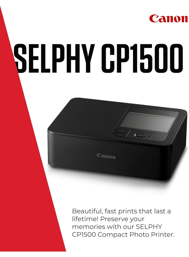 SELPHY CP1500 Compact Portable Photo, Printer Photos, Collages and Stickers | Wi-Fi & Direct printing | Smart Devices,  Computers, Cameras, SD Card and USB-C Flash Drives (Upgraded CP1300 Model) Black