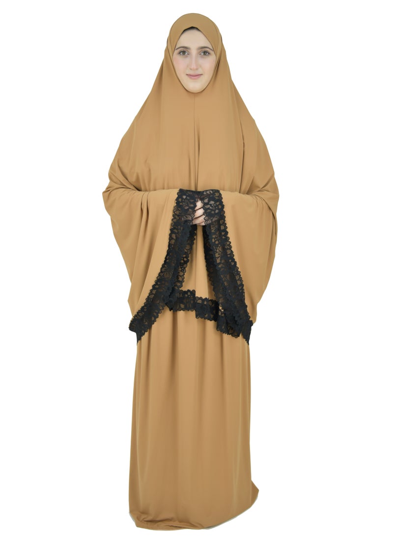 Two Piece Islamic prayer dress women with Lace - Prayer Clothes for Women - Prayer Abaya For women - Jilbab 2 piece, Umrah essentials for women - Prayer set