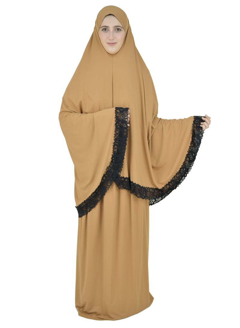 Two Piece Islamic prayer dress women with Lace - Prayer Clothes for Women - Prayer Abaya For women - Jilbab 2 piece, Umrah essentials for women - Prayer set