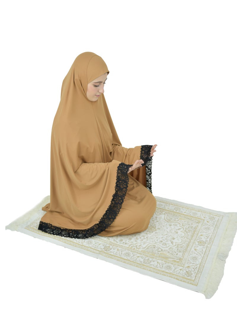 Two Piece Islamic prayer dress women with Lace - Prayer Clothes for Women - Prayer Abaya For women - Jilbab 2 piece, Umrah essentials for women - Prayer set