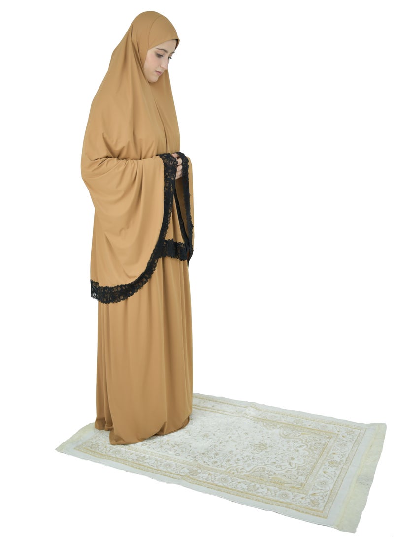 Two Piece Islamic prayer dress women with Lace - Prayer Clothes for Women - Prayer Abaya For women - Jilbab 2 piece, Umrah essentials for women - Prayer set