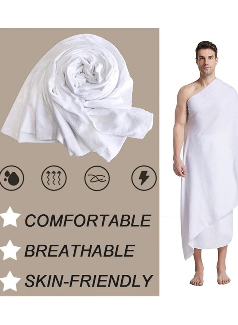 Original Men's Hajj Umrah clothing Ahram 100% Cotton Super Soft 2 Pcs Towel Set (top and Bottom) 110X210inch New Dry Fast Microfiber Woven Technology.AND Ahrams Waterproof Belt.WEIGHT 1000 GRAMS