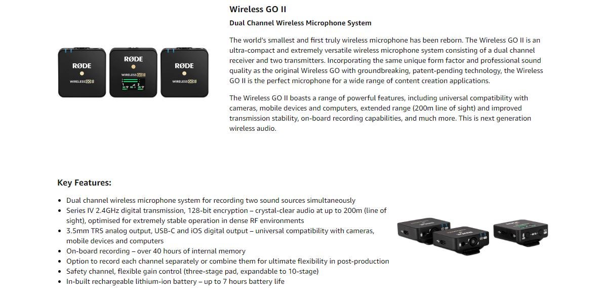 GO II Dual Channel Wireless Microphone System WIGOII Black