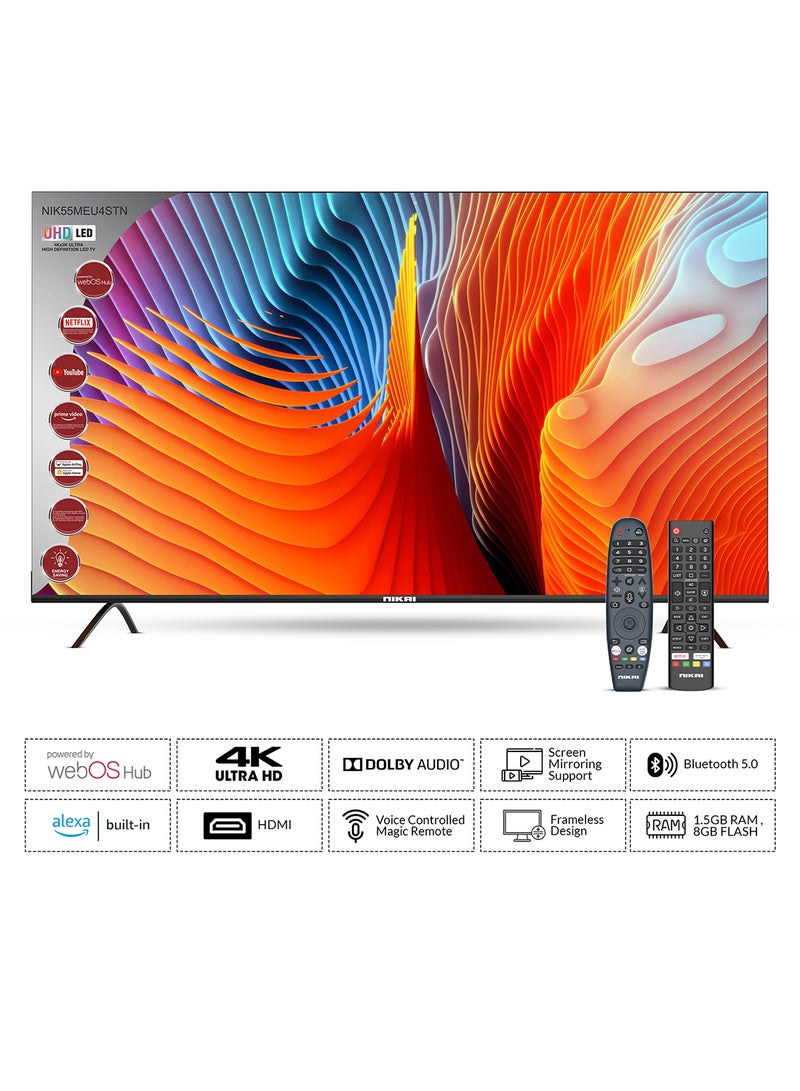 65 Inch UHD LED WebOS Smart Tv Platinum Series, Magic Remote, Cinema Screen Design 4K Ultra HDR, Dolby Audio, Smart Voice Control, Apps YouTube, Netflix, Shahid NIK65MEU4STN Grey