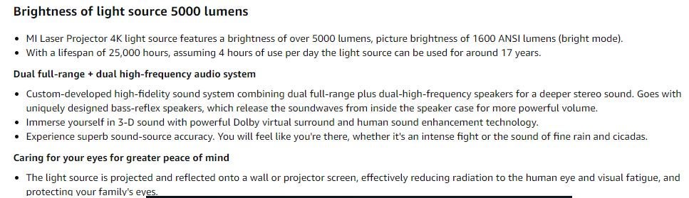 Mi 4K Laser Projector 150 Inch Massive Picture Projection 4K Resolution ALPD 3.0 DTS And Dolby Digital 1600 Ansi Lumen And 3000:1 Contrast XMJGTYDS01FM | BHR4152GL Metallic Grey