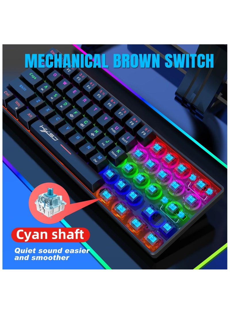 HXSJ New 61keys wired luminous mechanical keyboard set RGB hole mouse office game keybaord