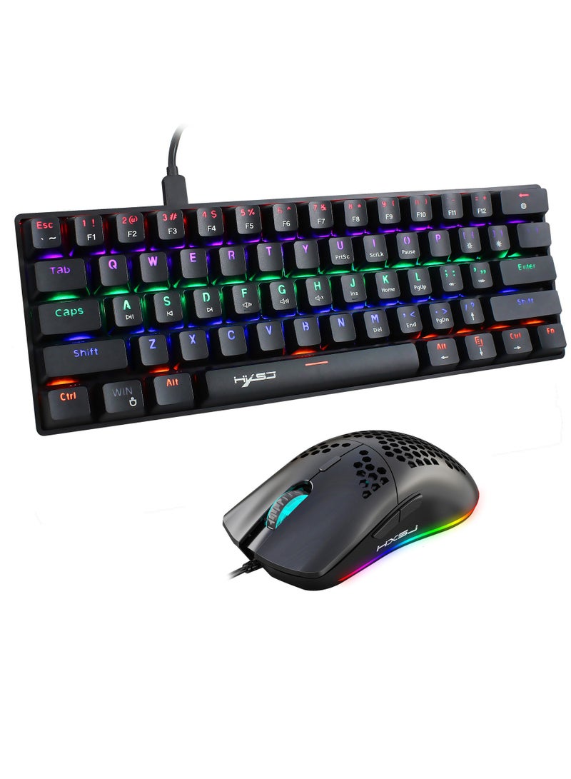 HXSJ New 61keys wired luminous mechanical keyboard set RGB hole mouse office game keybaord