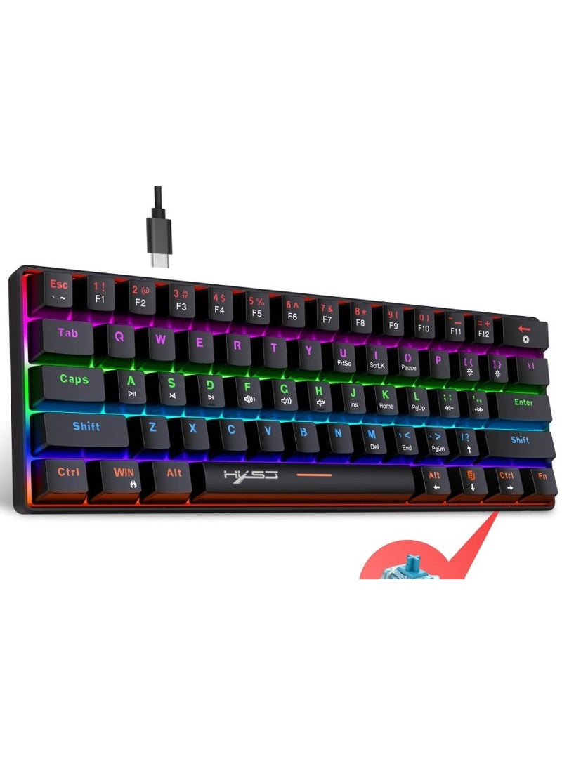 HXSJ New 61keys wired luminous mechanical keyboard set RGB hole mouse office game keybaord