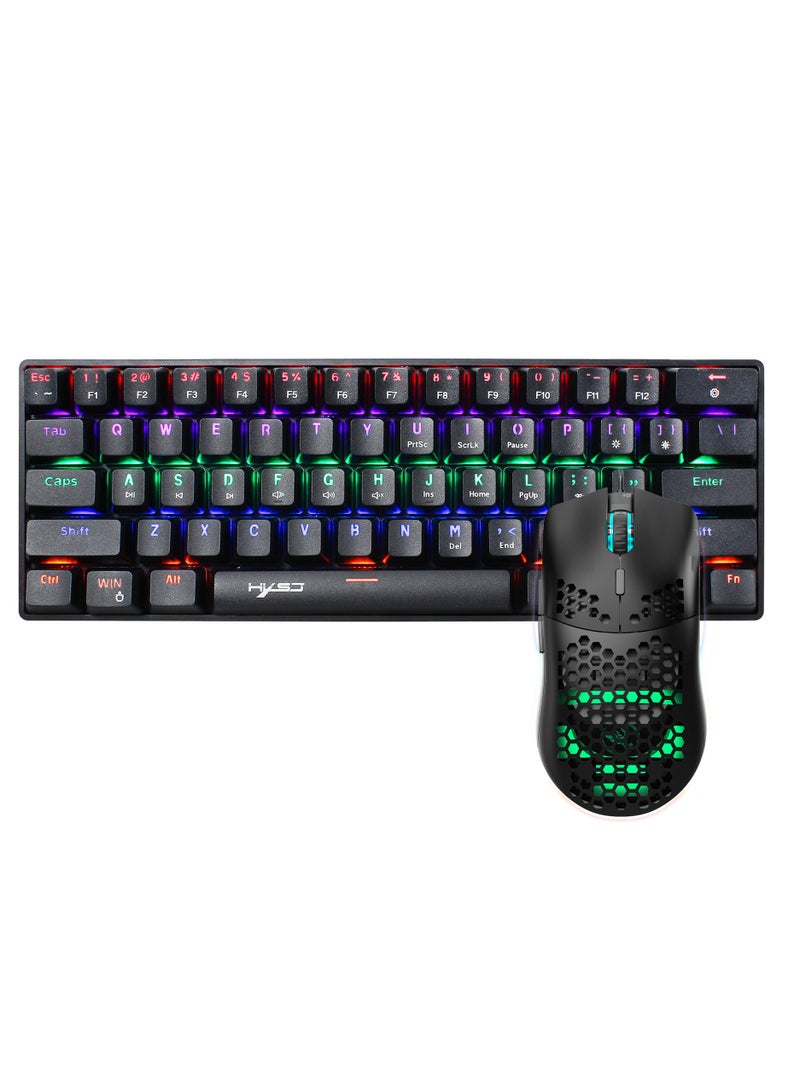 HXSJ New 61keys wired luminous mechanical keyboard set RGB hole mouse office game keybaord