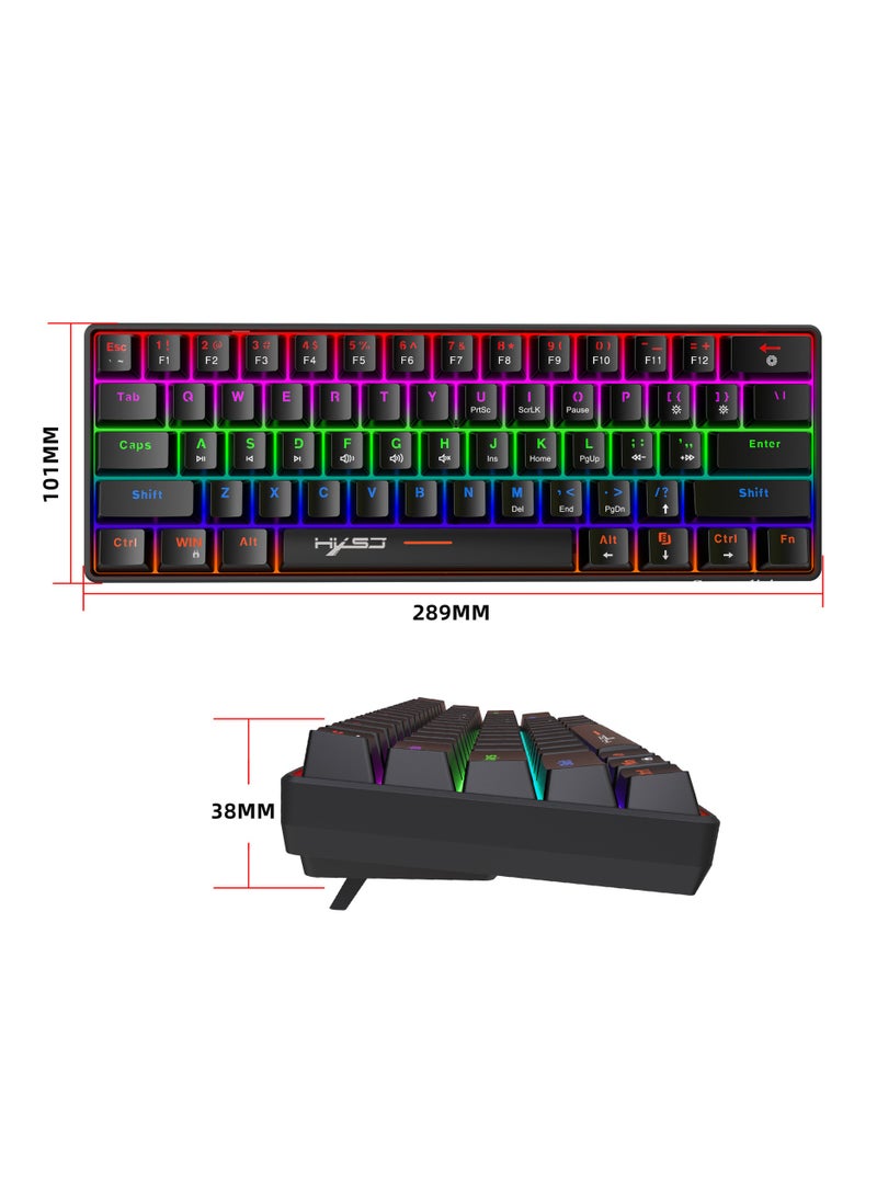 HXSJ New 61keys wired luminous mechanical keyboard set RGB hole mouse office game keybaord