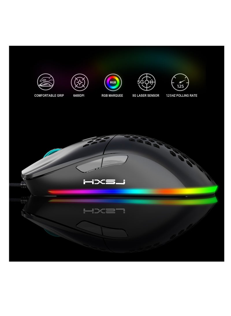 HXSJ New 61keys wired luminous mechanical keyboard set RGB hole mouse office game keybaord