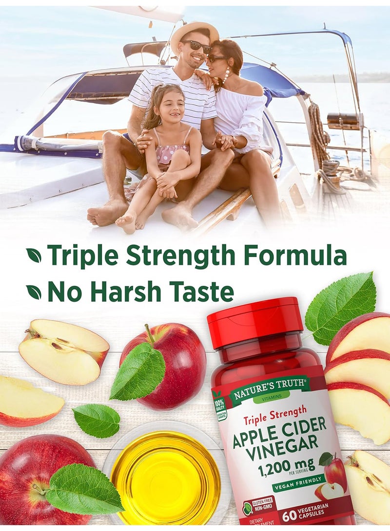 Apple Cider Vinegar Capsules 1200 Mg 60 Veggie Pills Extra Strength Vegan Nongmo And Gluten Free Supplement