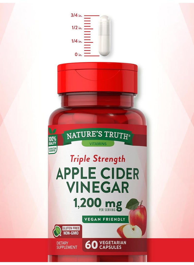 Apple Cider Vinegar Capsules 1200 Mg 60 Veggie Pills Extra Strength Vegan Nongmo And Gluten Free Supplement