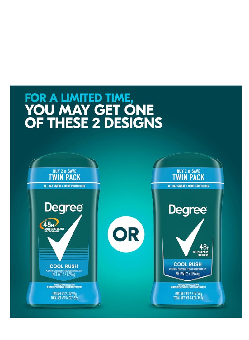 Degree Men Original Antiperspirant Deodorant Cool Rush Twin Pack 48-Hour Sweat & Odor Protection Antiperspirant For Men 2.7 oz