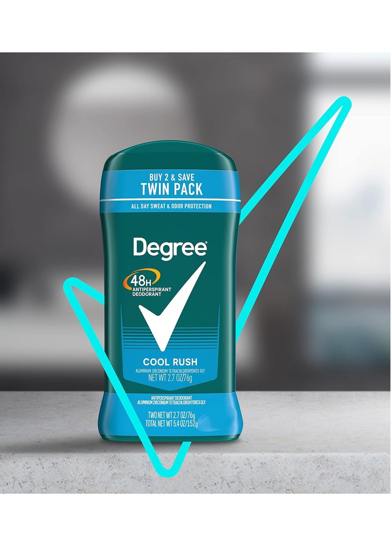 Degree Men Original Antiperspirant Deodorant Cool Rush Twin Pack 48-Hour Sweat & Odor Protection Antiperspirant For Men 2.7 oz