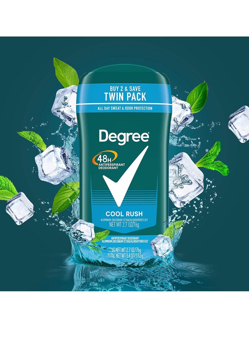 Degree Men Original Antiperspirant Deodorant Cool Rush Twin Pack 48-Hour Sweat & Odor Protection Antiperspirant For Men 2.7 oz