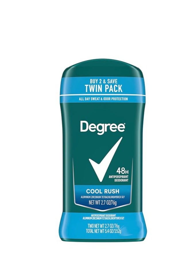 Degree Men Original Antiperspirant Deodorant Cool Rush Twin Pack 48-Hour Sweat & Odor Protection Antiperspirant For Men 2.7 oz