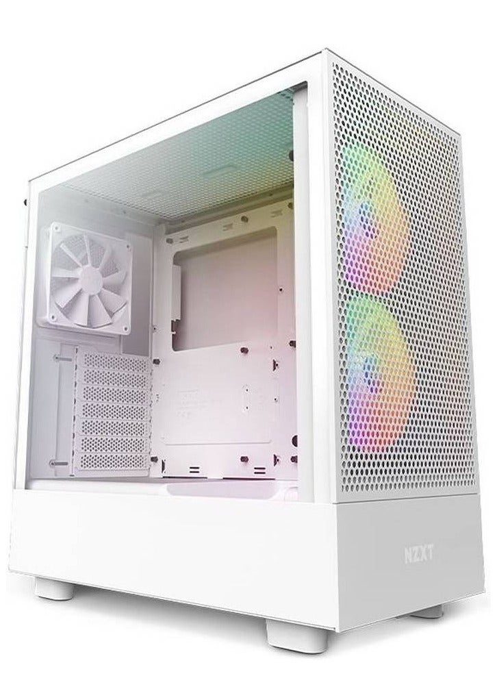 H5 Flow RGB, Mid Tower ATX Case, Up to 240mm Radiator Support, Tempered Glass Front Panel, Built-in RGB, Spacious Cable Management, White | CC-H51FW-R1