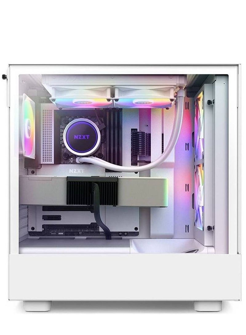 H5 Flow RGB, Mid Tower ATX Case, Up to 240mm Radiator Support, Tempered Glass Front Panel, Built-in RGB, Spacious Cable Management, White | CC-H51FW-R1