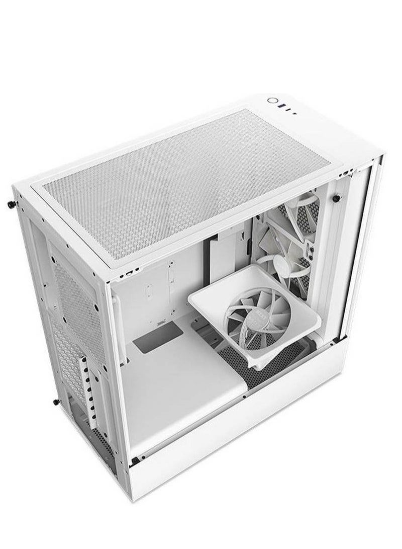 H5 Flow RGB, Mid Tower ATX Case, Up to 240mm Radiator Support, Tempered Glass Front Panel, Built-in RGB, Spacious Cable Management, White | CC-H51FW-R1