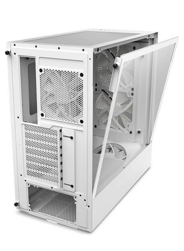 H5 Flow RGB, Mid Tower ATX Case, Up to 240mm Radiator Support, Tempered Glass Front Panel, Built-in RGB, Spacious Cable Management, White | CC-H51FW-R1