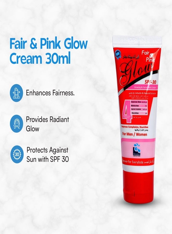 Fair and Pink Glow SPF 30 Skin Lightening, Whitening Cream: Natural Beauty Enhancement - Brightens, Evens Tone, with Licorice & Vitamins C/E, 30ml